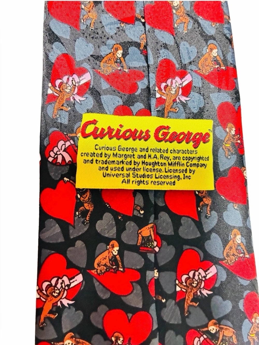Curious George Vintage Red Black Necktie Valentine Tie 4 W 57 L